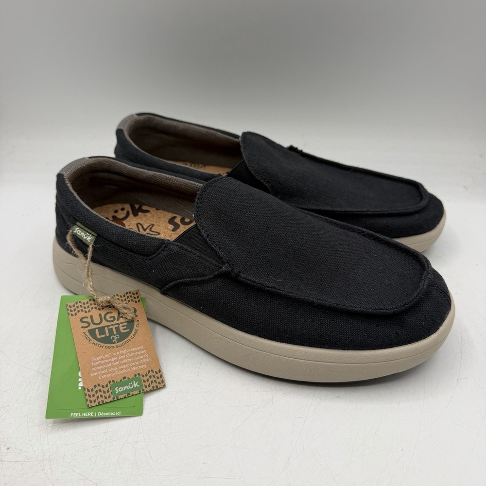 Sanuk Mason Slip On Shoes Mens Sz 8 Black Slip On Comfort Loafers 1169013 BLK